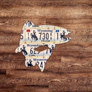 Custom Wyoming trout license plate art, indoor/outdoor